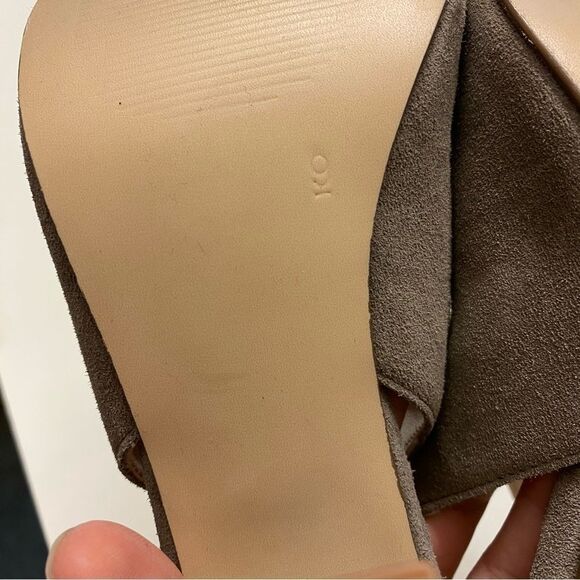 Franco Fortini brown Lisa leather suede block heel open toe pump shoes booties 9 - Picture 6 of 11